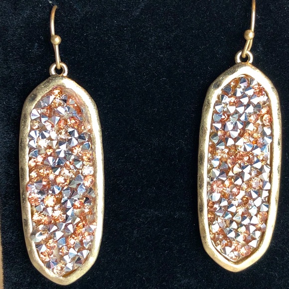 Gold Druzy Drop Earrings NEW - Picture 2 of 2